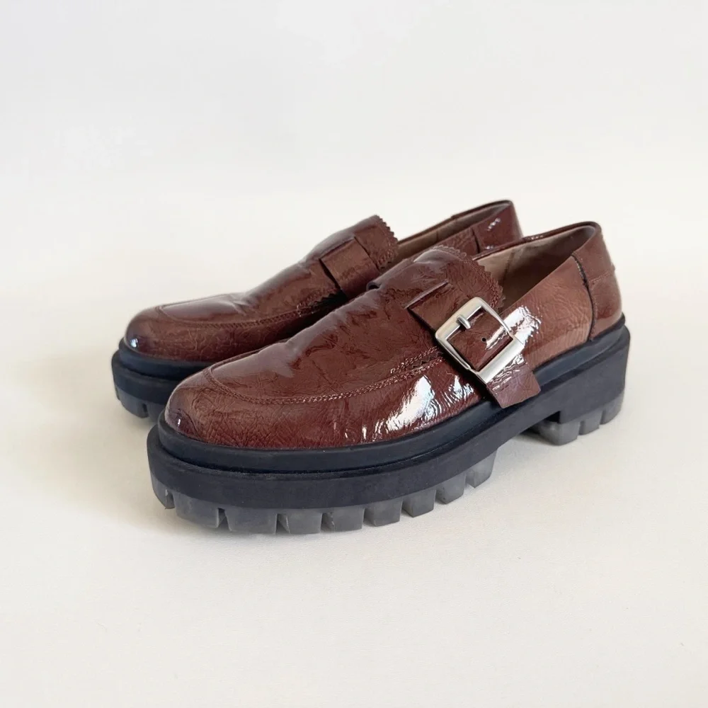 Free People Mackenzie MJ Patent Leather Loafers Brown EU 39 US 9 Classic Preppy - Picture 3 of 11